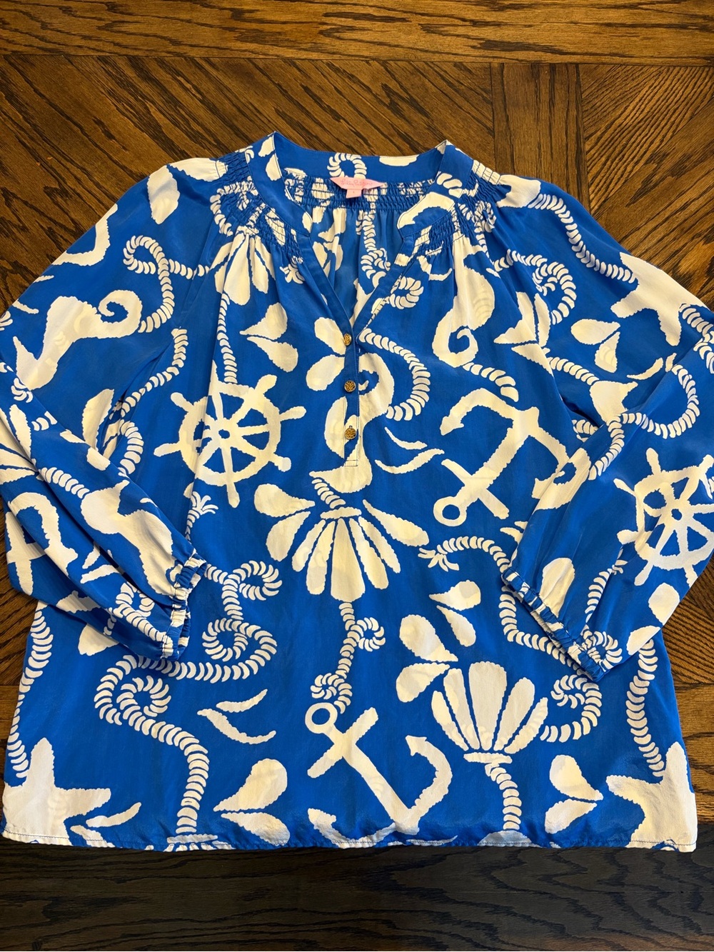 Lilly Pulitzer Blue and White Nautical Print Elsa Top